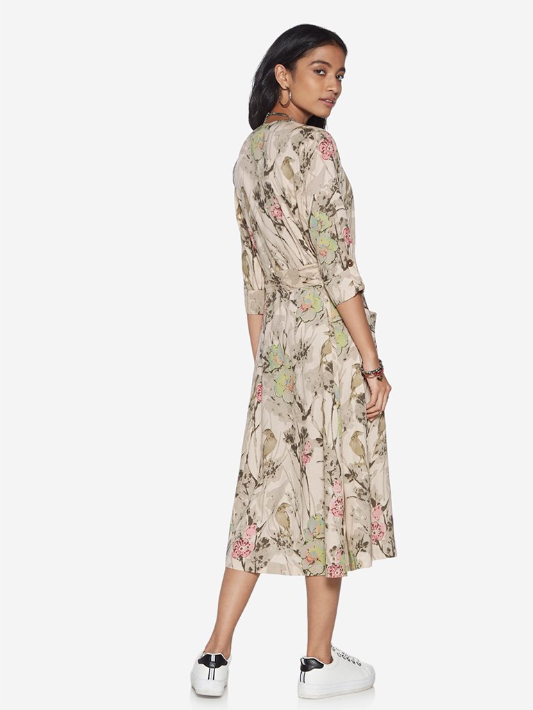 Bombay Paisley Off-White Floral Dress With Belt