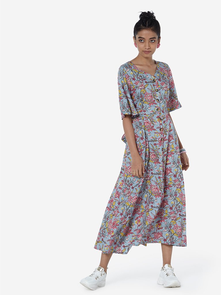 Bombay Paisley Blue A-Line Floral Dress