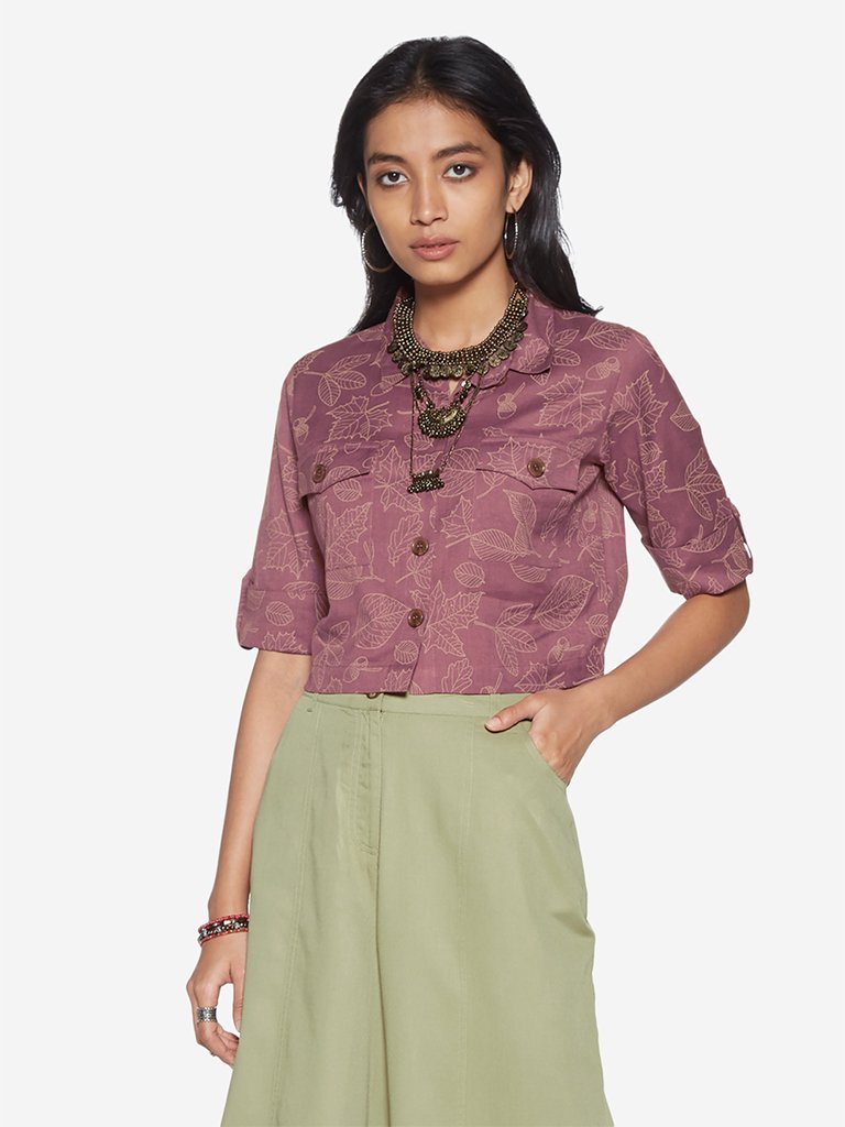 Bombay Paisley Mauve Tropical Cropped Shirt