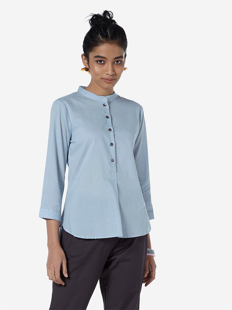 Bombay Paisley Light-Blue High-Low Ethnic Top