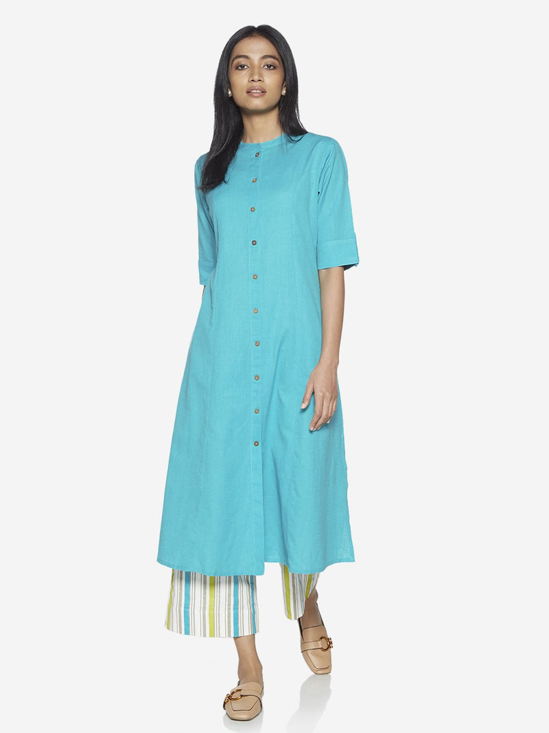 Utsa Light Blue Pure Cotton A-line Kurta