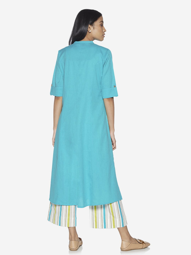 Utsa Light Blue Pure Cotton A-line Kurta