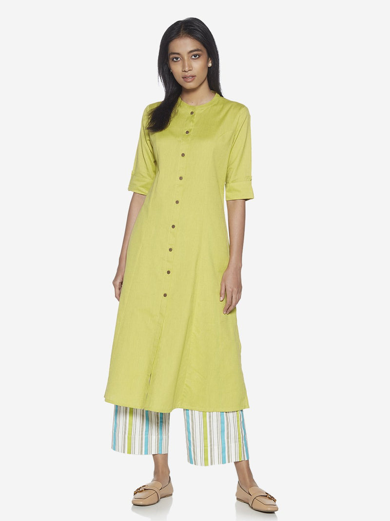 Utsa Light Green Pure Cotton A-line Kurta