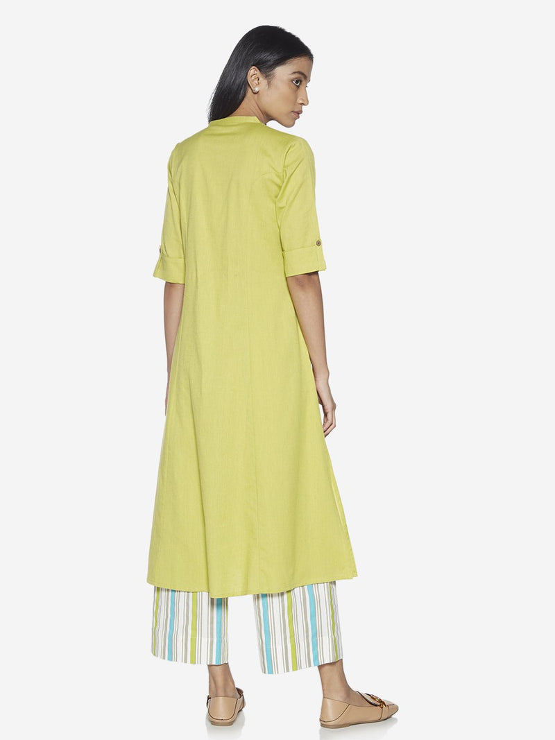 Utsa Light Green Pure Cotton A-line Kurta
