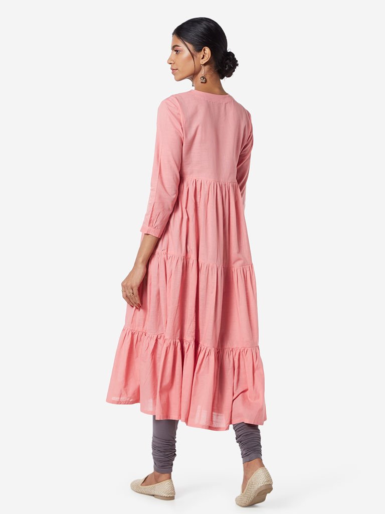 Utsa Blush Pink Embroidered Tiered Kurta