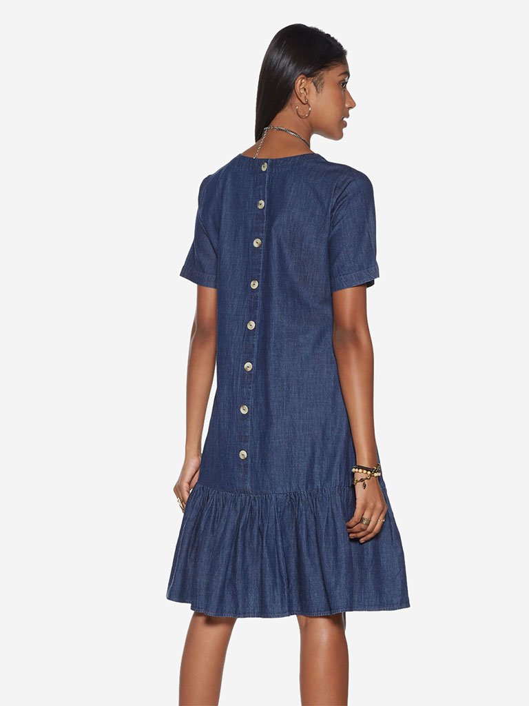 Bombay Paisley Blue Embroidered A-Line Dress