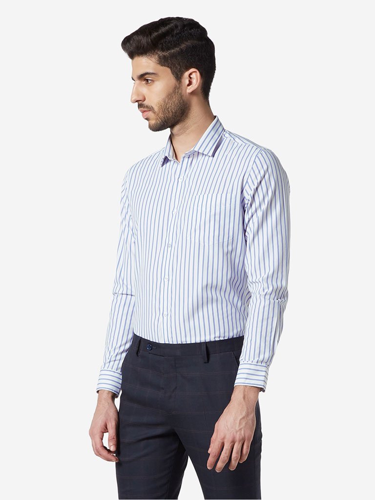 WES Formals White Striped Slim Fit Shirt