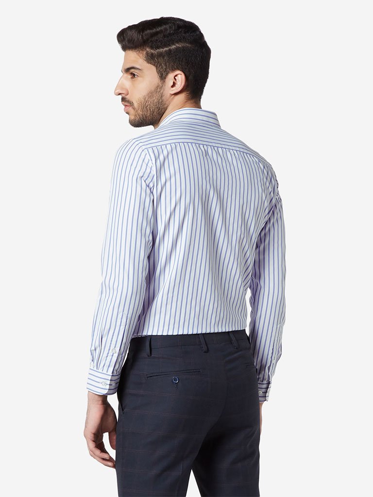 WES Formals White Striped Slim Fit Shirt
