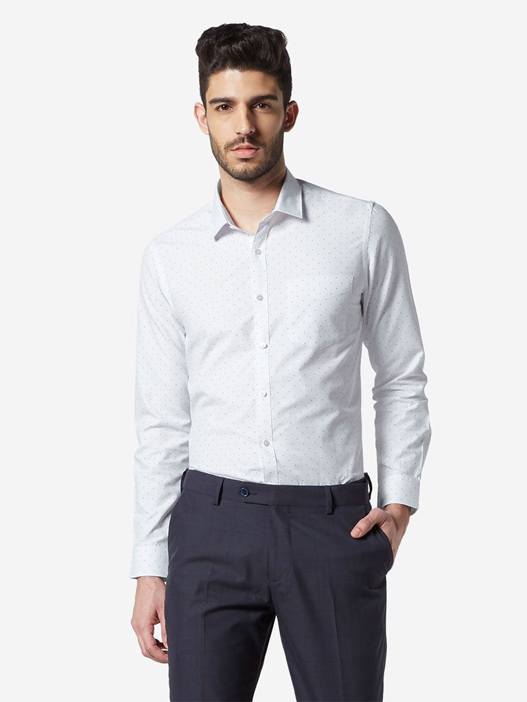 WES Formals White Printed Slim Fit Shirt