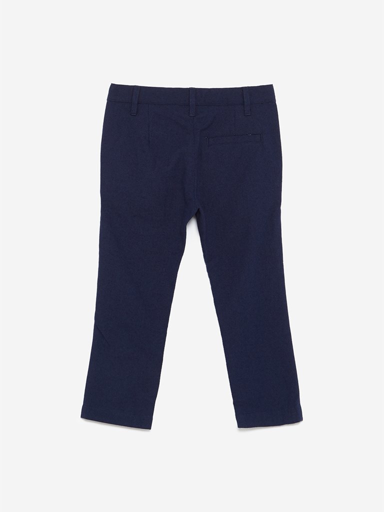 HOP Kids Navy Self-Textured Trousers