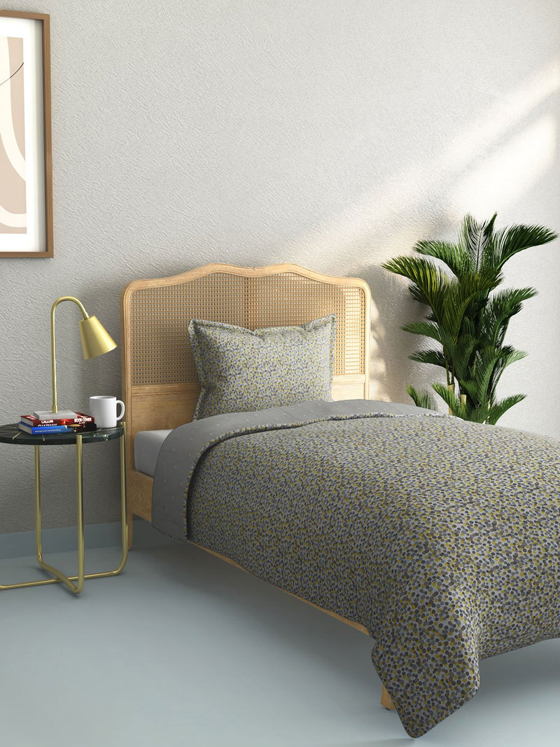 Westside Home Yellow Circular Print Quilted Single Bedcover And Pillowcase