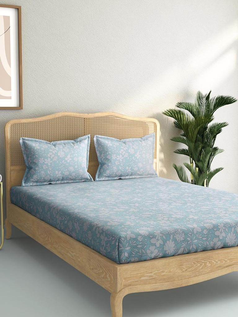 Westside Home Light Blue 144TC Double Bedsheet with Two Pillowcases