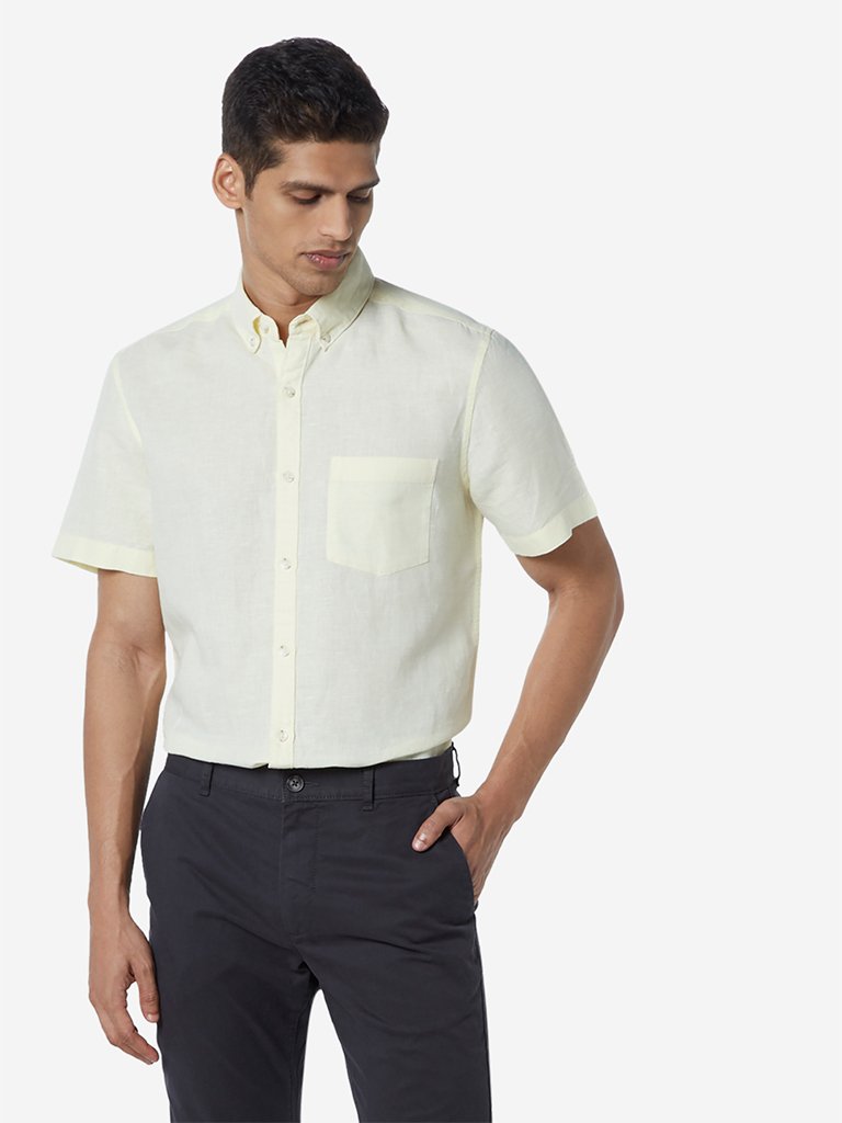 WES Casuals Light Yellow Slim Fit Shirt