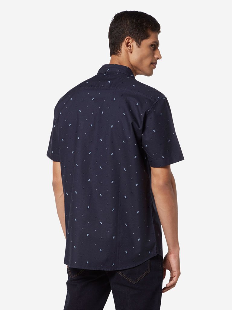 WES Casuals Navy Printed Relaxed Fit Shirt