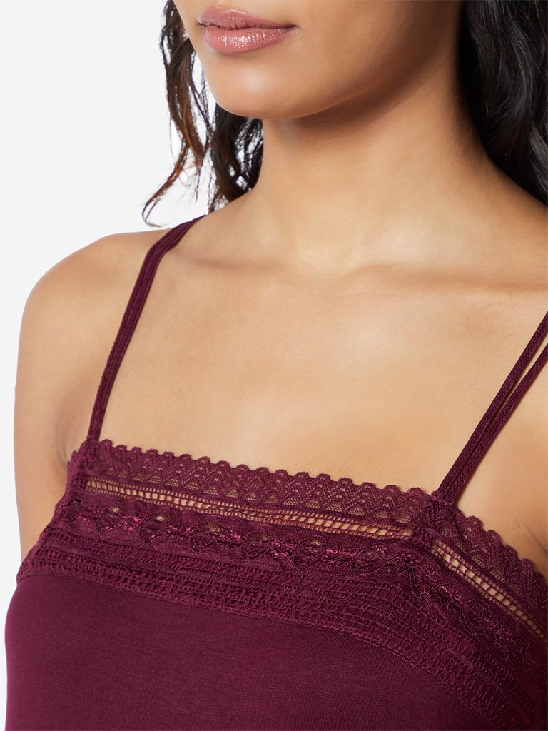 Wunderlove Aubergine Lace-Detailed Chemise