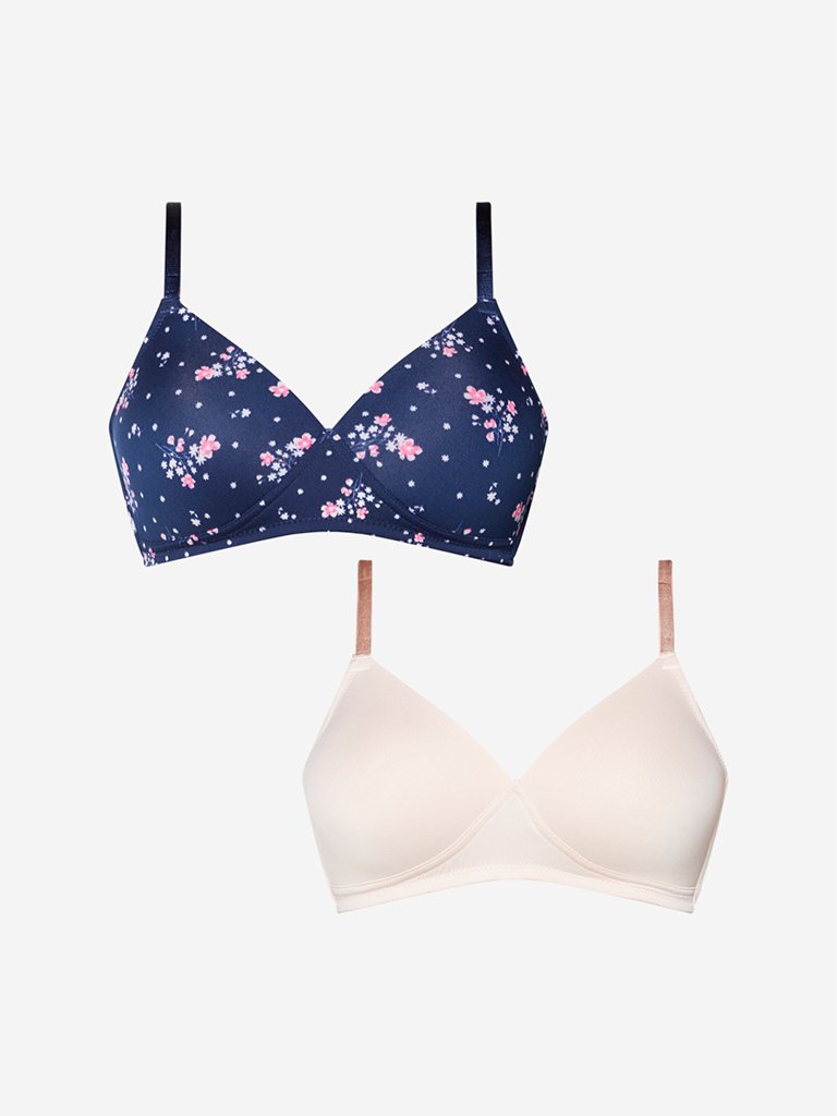 Wunderlove Navy Padded Non-Wired Bra Set Of Two
