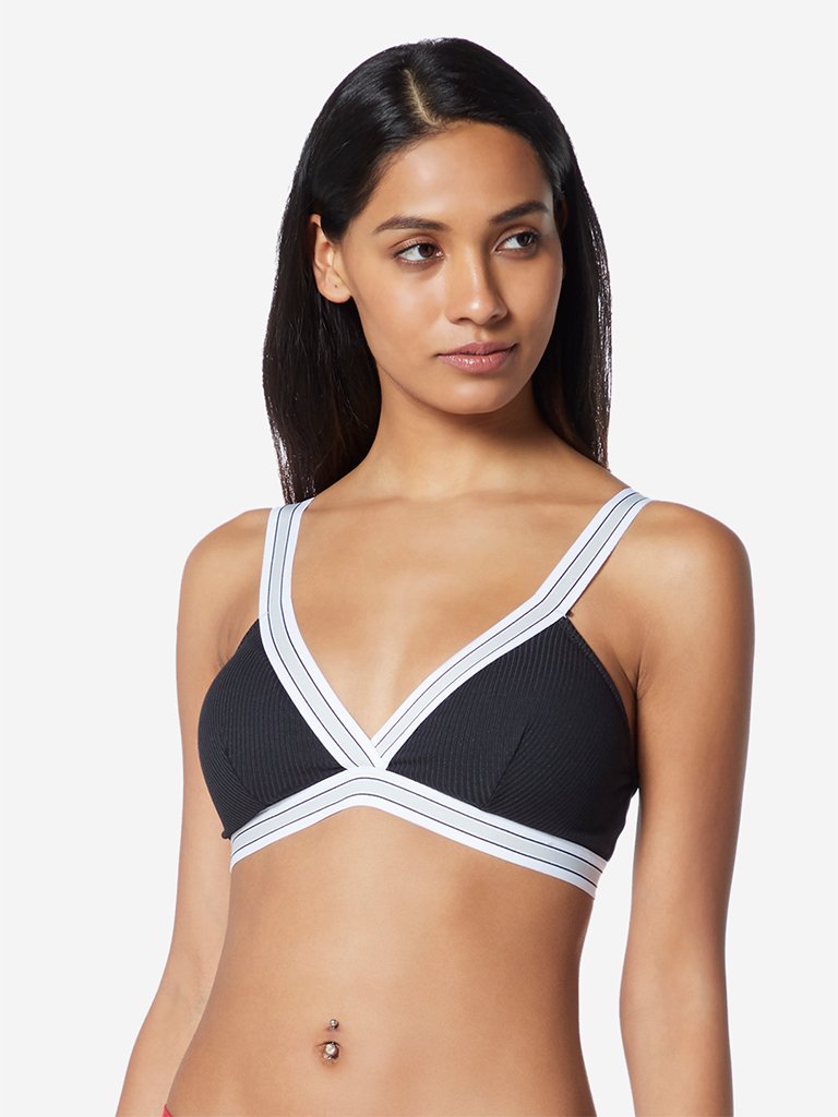 Wunderlove Black Ribbed Superstar Sports Bra