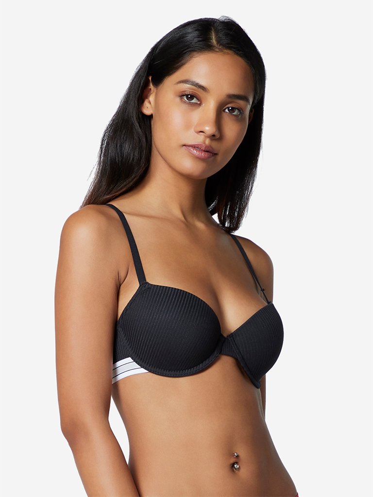 Wunderlove Black Ribbed Superstar Bra