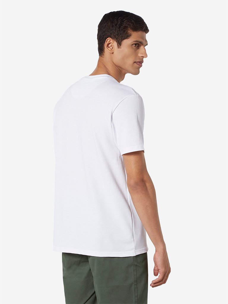 Ascot White Self-Textured Slim Fit T-Shirt