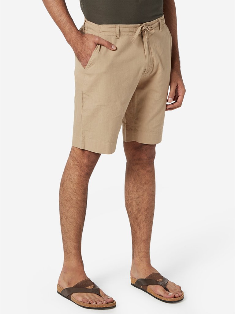 ETA Beige Slim Fit Pure Cotton Shorts