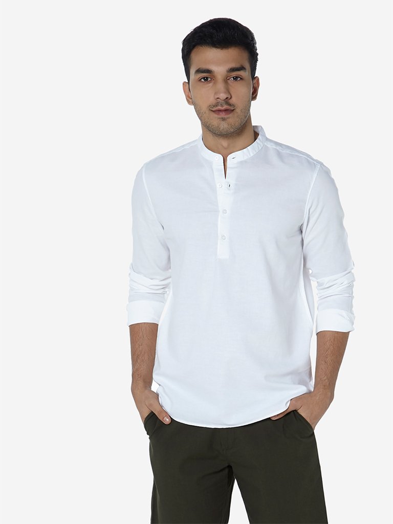 ETA White Mandarin-Collar Resort Fit Shirt