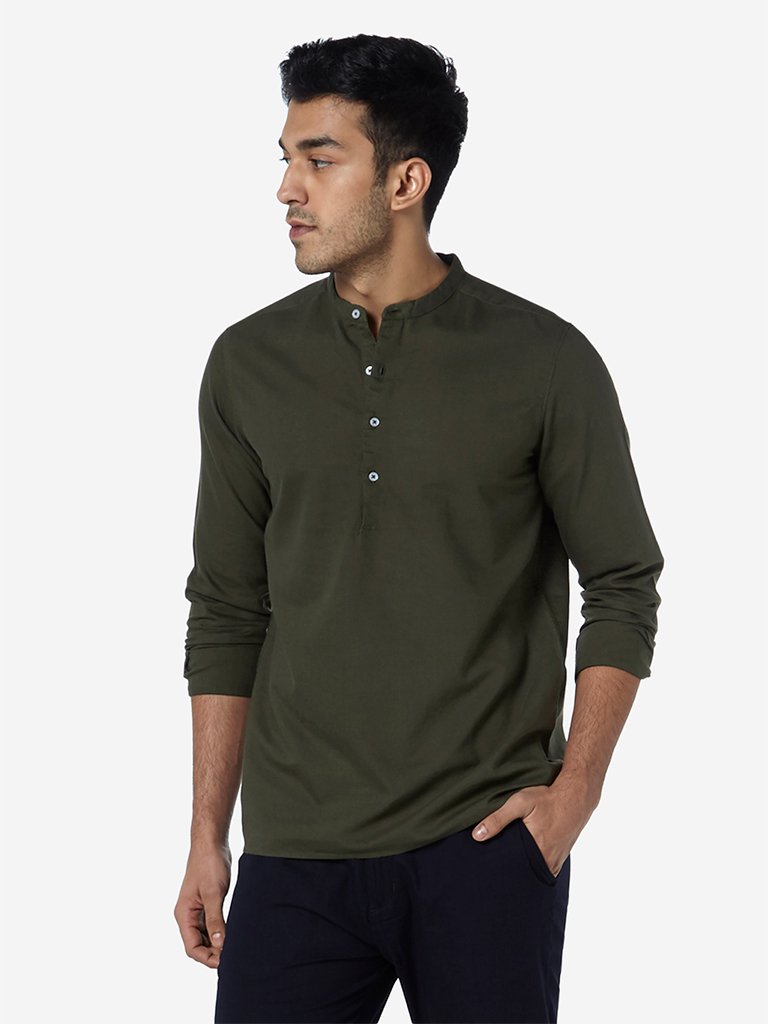 ETA Olive Mandarin-Collar Resort Fit Shirt