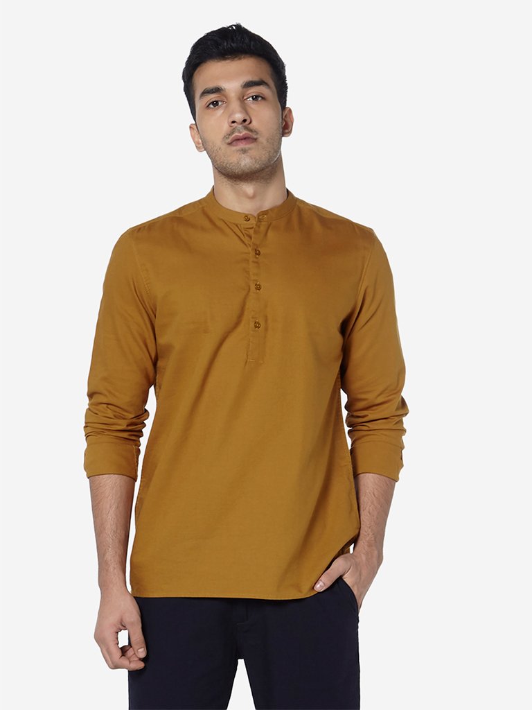 ETA Mustard Mandarin-Collar Resort Fit Shirt