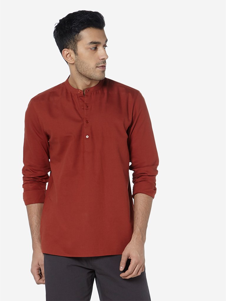 ETA Rust Mandarin-Collar Resort Fit Shirt