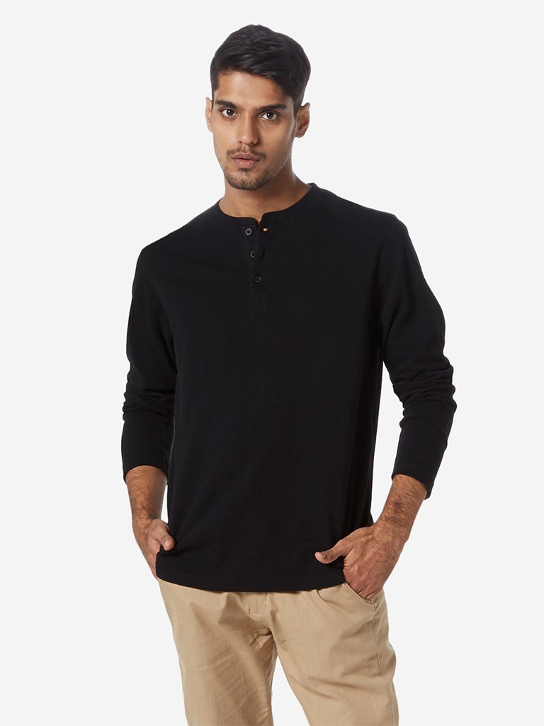 ETA Black Self-Textured Slim Fit T-Shirt