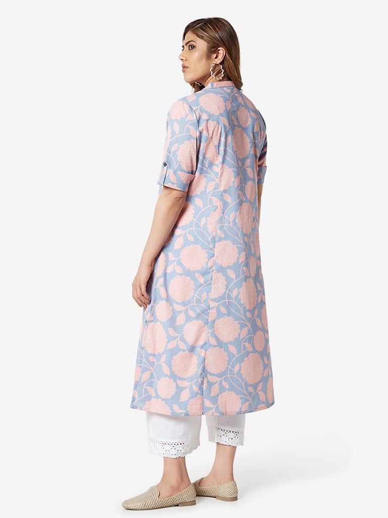 Diza Curve Blue A-Line Floral Print Kurta