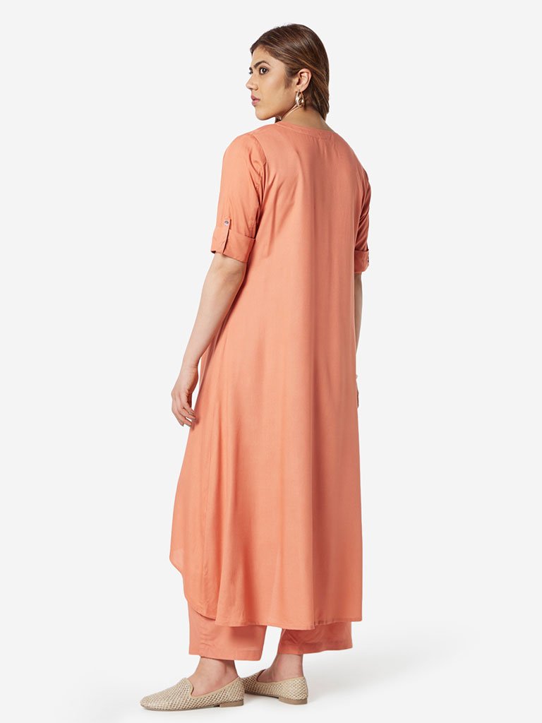Diza Curve Light-Orange High-Low Kurta
