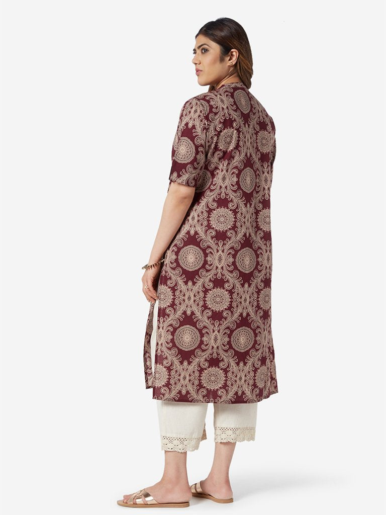 Diza Curve Maroon Pure Cotton Straight Kurta