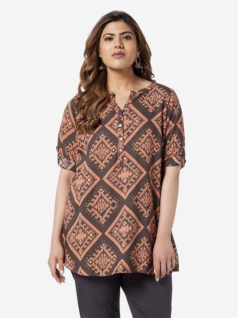 Diza Curve Charcoal Diamond Printed A-line Kurti