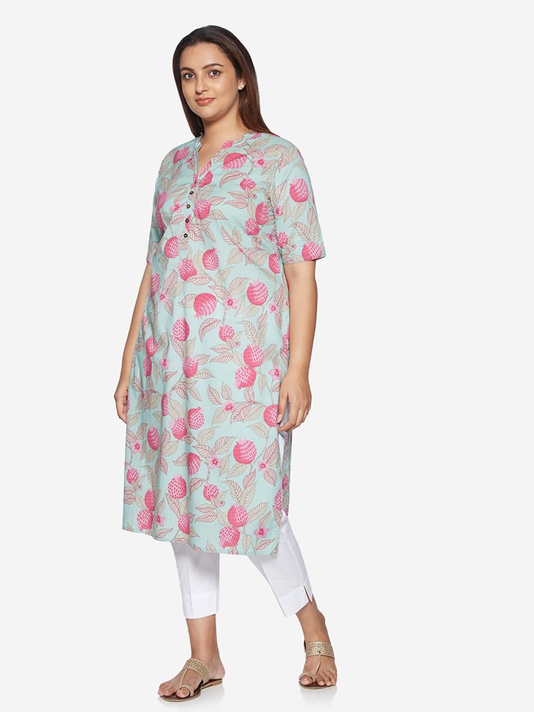 Diza Curve Light Blue Pomegranate Printed Kurta