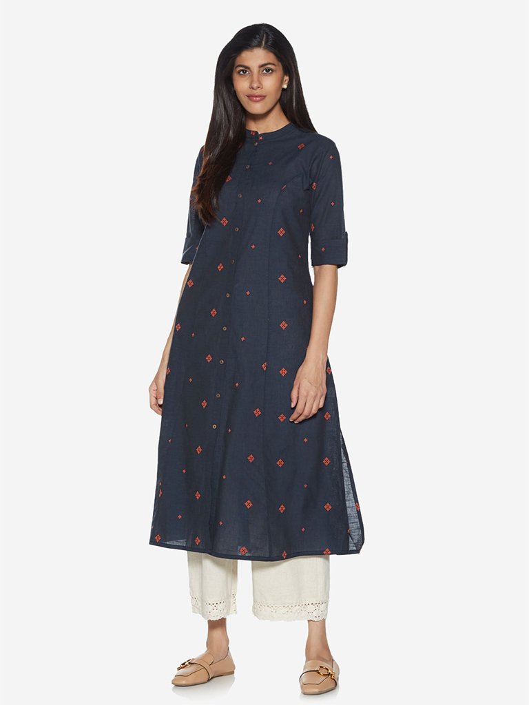 Utsa Indigo Geometrical Print A-line Kurta