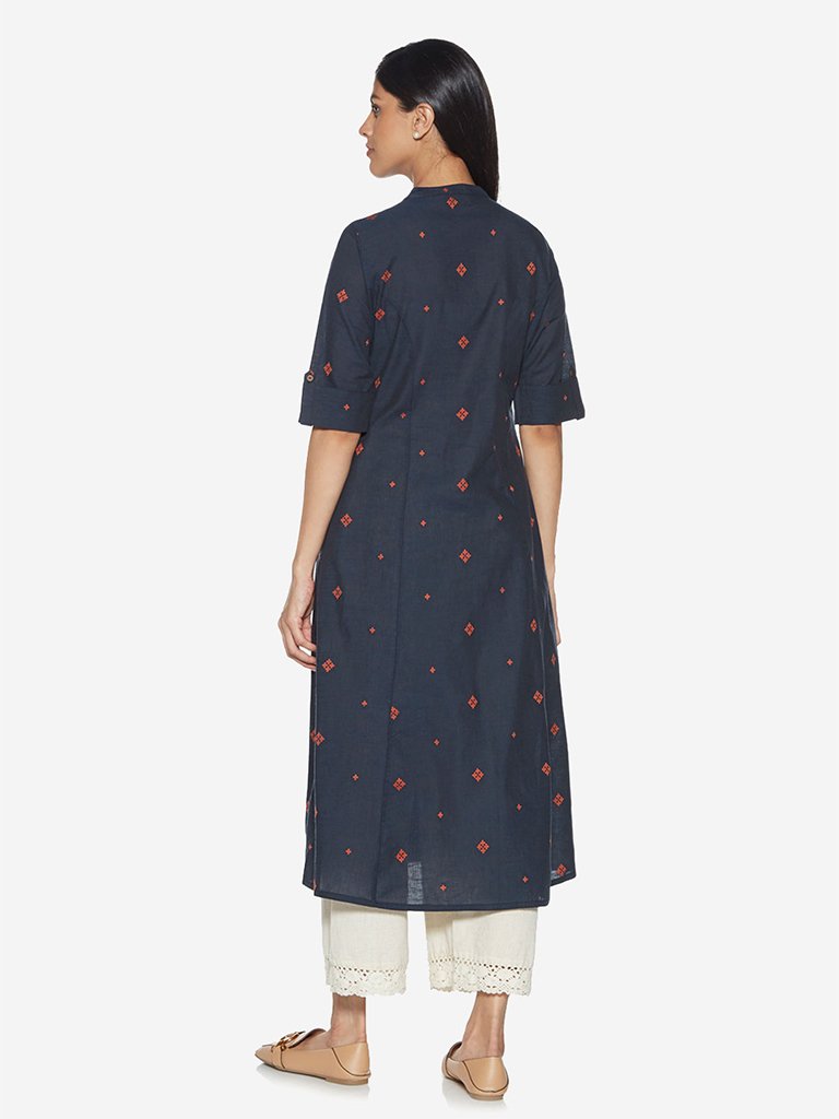 Utsa Indigo Geometrical Print A-line Kurta