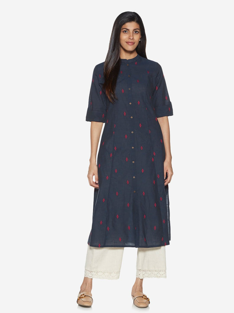 Utsa Indigo Geometrical Print A-line Kurta