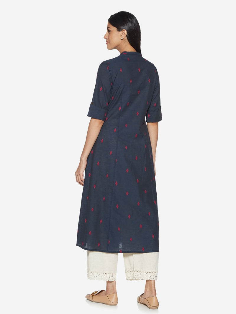 Utsa Indigo Geometrical Print A-line Kurta