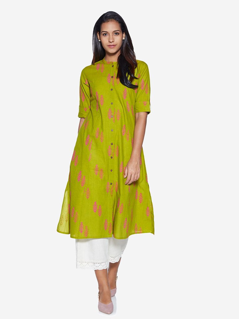 Utsa Lime Printed A-Line Kurta