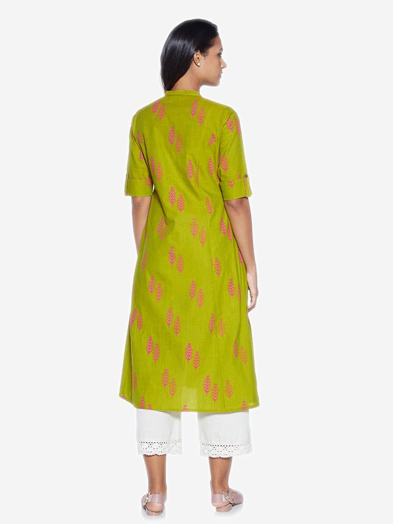 Utsa Lime Printed A-Line Kurta