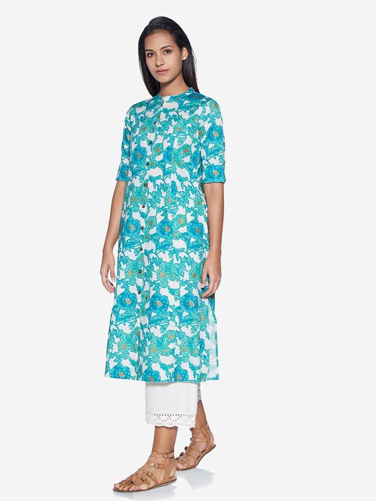 Utsa Turquoise A-Line Printed Kurta