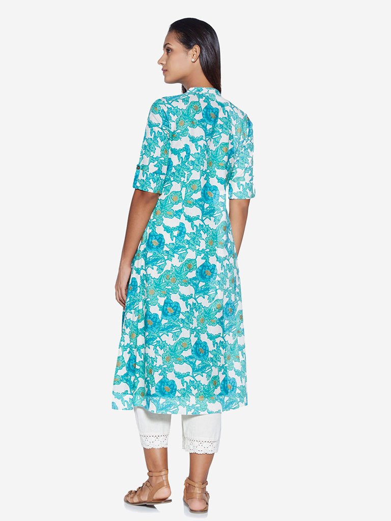 Utsa Turquoise A-Line Printed Kurta