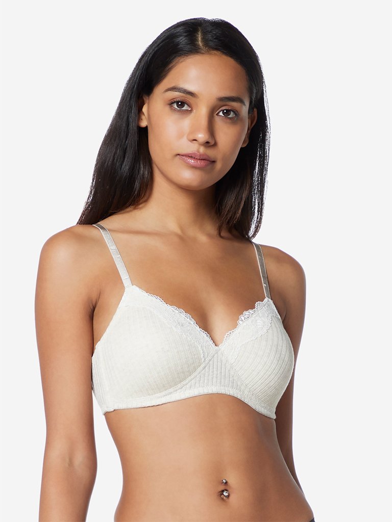 Wunderlove Oat Melange Lace Detailed Ribbed Bra