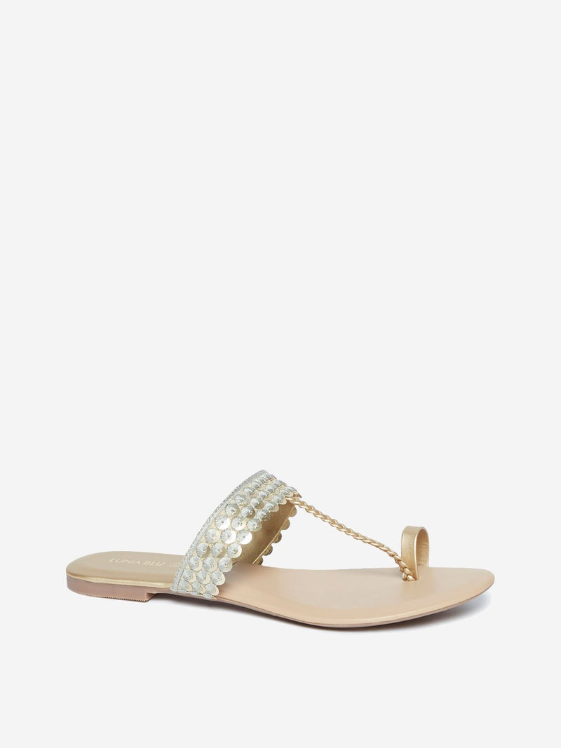 LUNA BLU Light Gold Kolhapuri Sandals