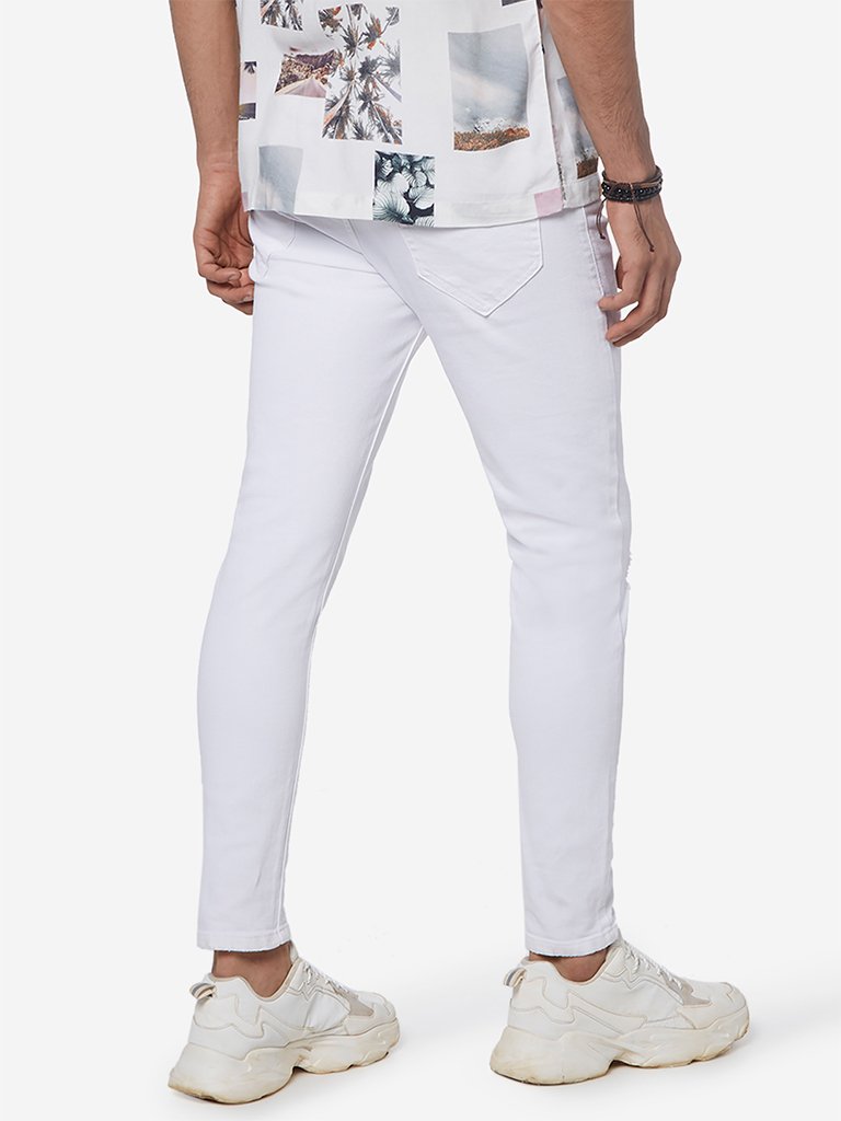Nuon White Rodeo Carrot Fit Distressed Jeans