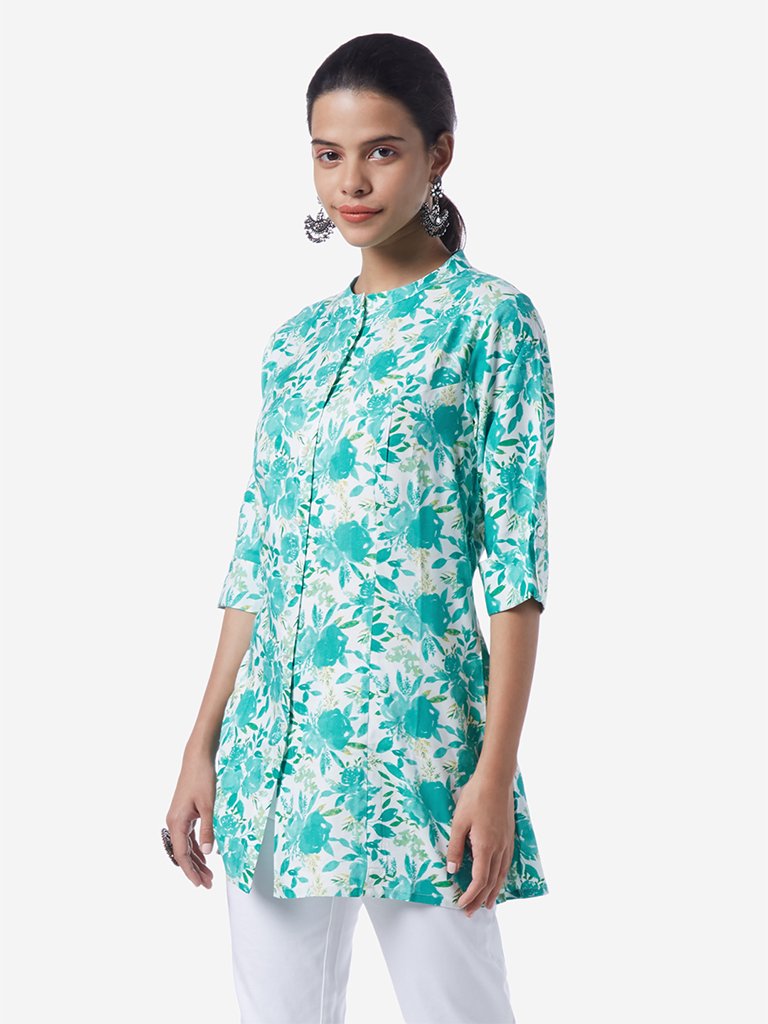 Utsa Green A-Line Floral Kurti