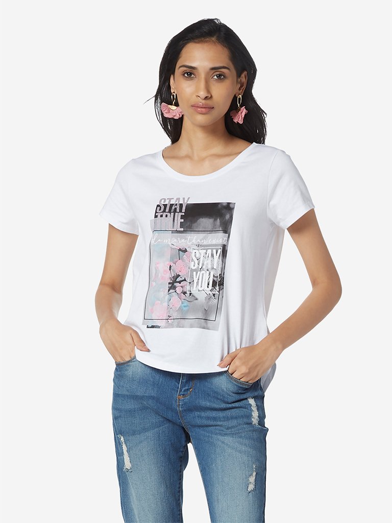 LOV White Graphic Print High-Low T-Shirt