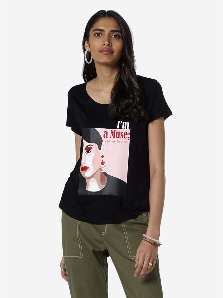 LOV Black Graphic Print Sherina T-Shirt