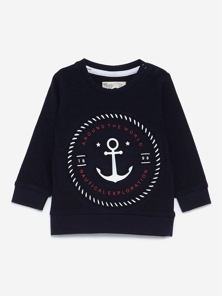 Baby HOP Navy Anchor Embroidered T-Shirt