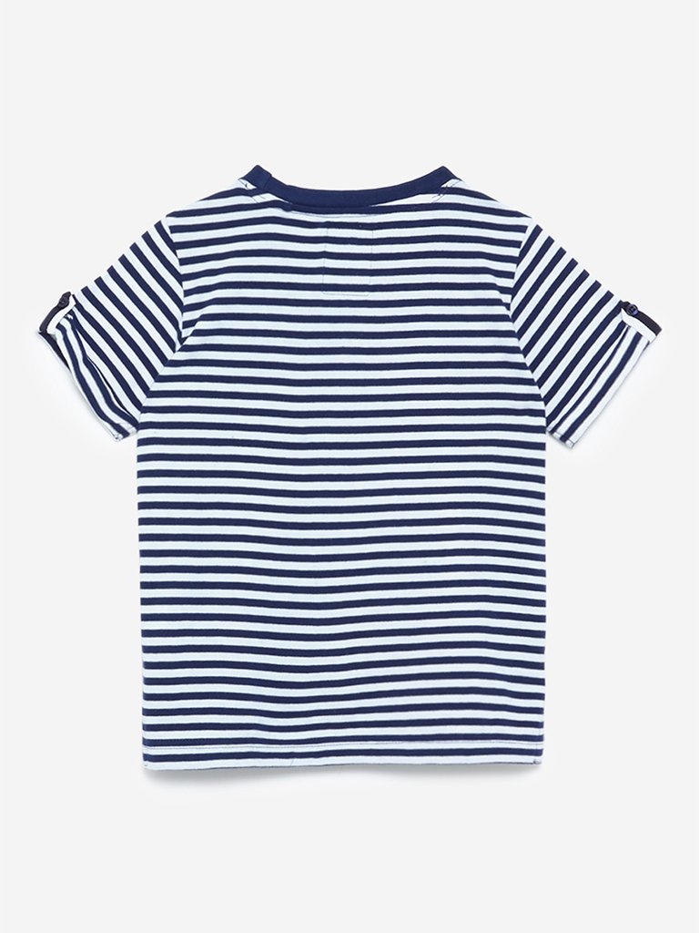 HOP Kids White Striped Print T-Shirt